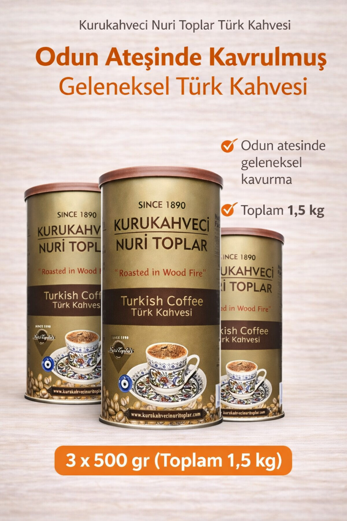 Nuri Toplar Odun Ateşinde Kavrulmuş Türk Kahvesi 1500 gr 500gr X 3
