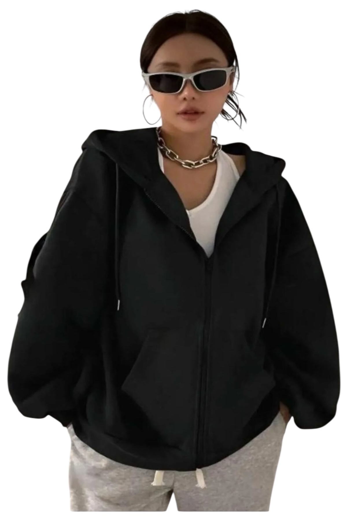 SAAT TEKSTİL Cardigan Black Zippered Hood