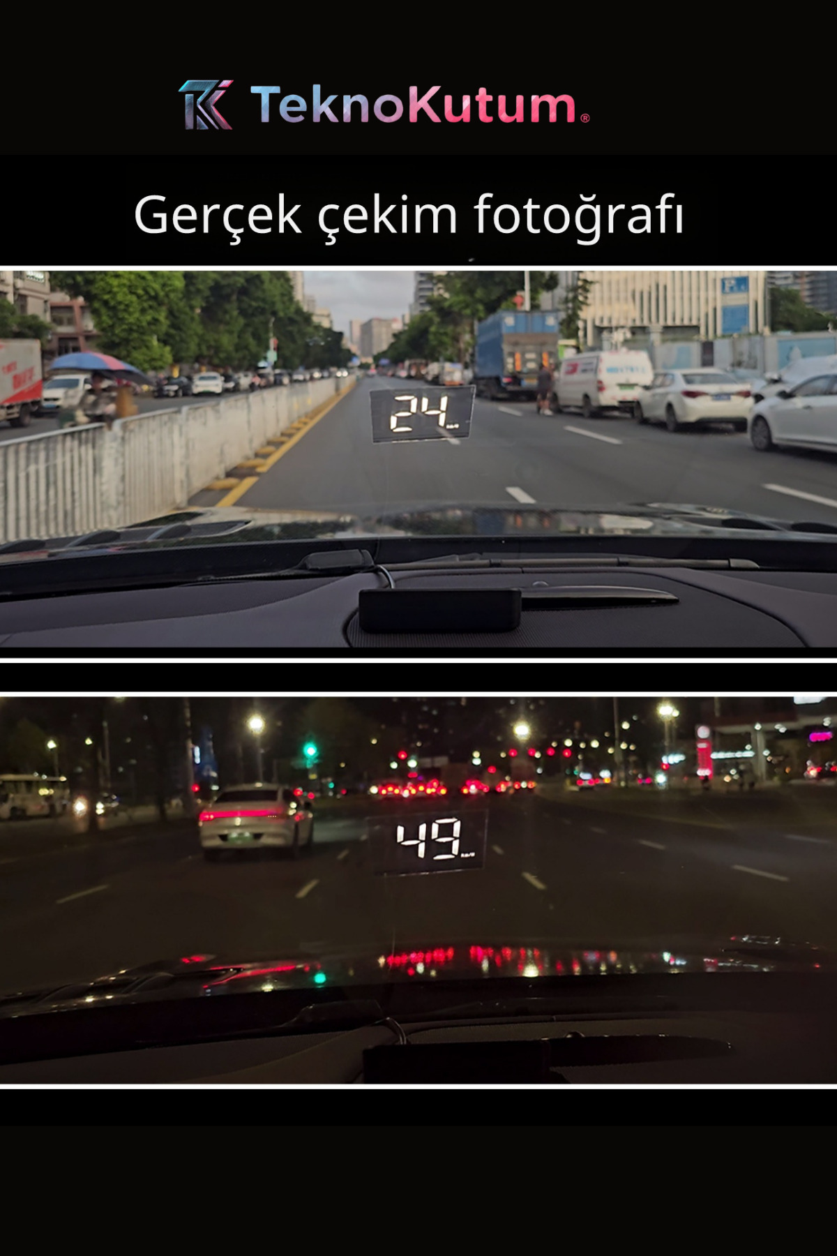 Resim TEKNOKUTUM Hud ekran araba projektör hız göstergesi kadran yanında Numaratör hediyeli 