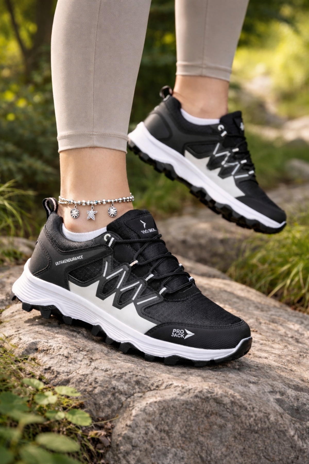 Projack  Siyah Beyaz kadın Ortopedik Günlük Spor Ayakkabı