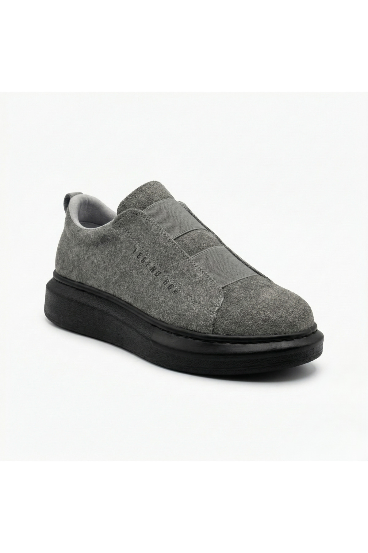 Grey Black Thick Suede Double Band High Sole Men's Sneaker - Velcro Sports Shoes BA0307