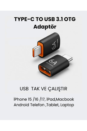 Zore AC-59 USB-A to Type-C OTG Adaptör (Çevirici / Dönüştürücü)- İPhone 15 ,1...