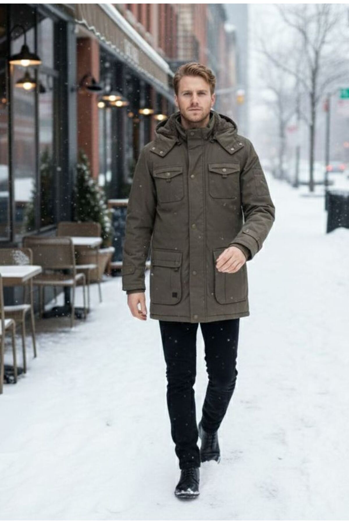 Dynamo  Erkek Haki Kapüşonlu Kürk Astarlı Su Geçirmez Kaplamalı Kalın Kaban 2485 - Görsel 8