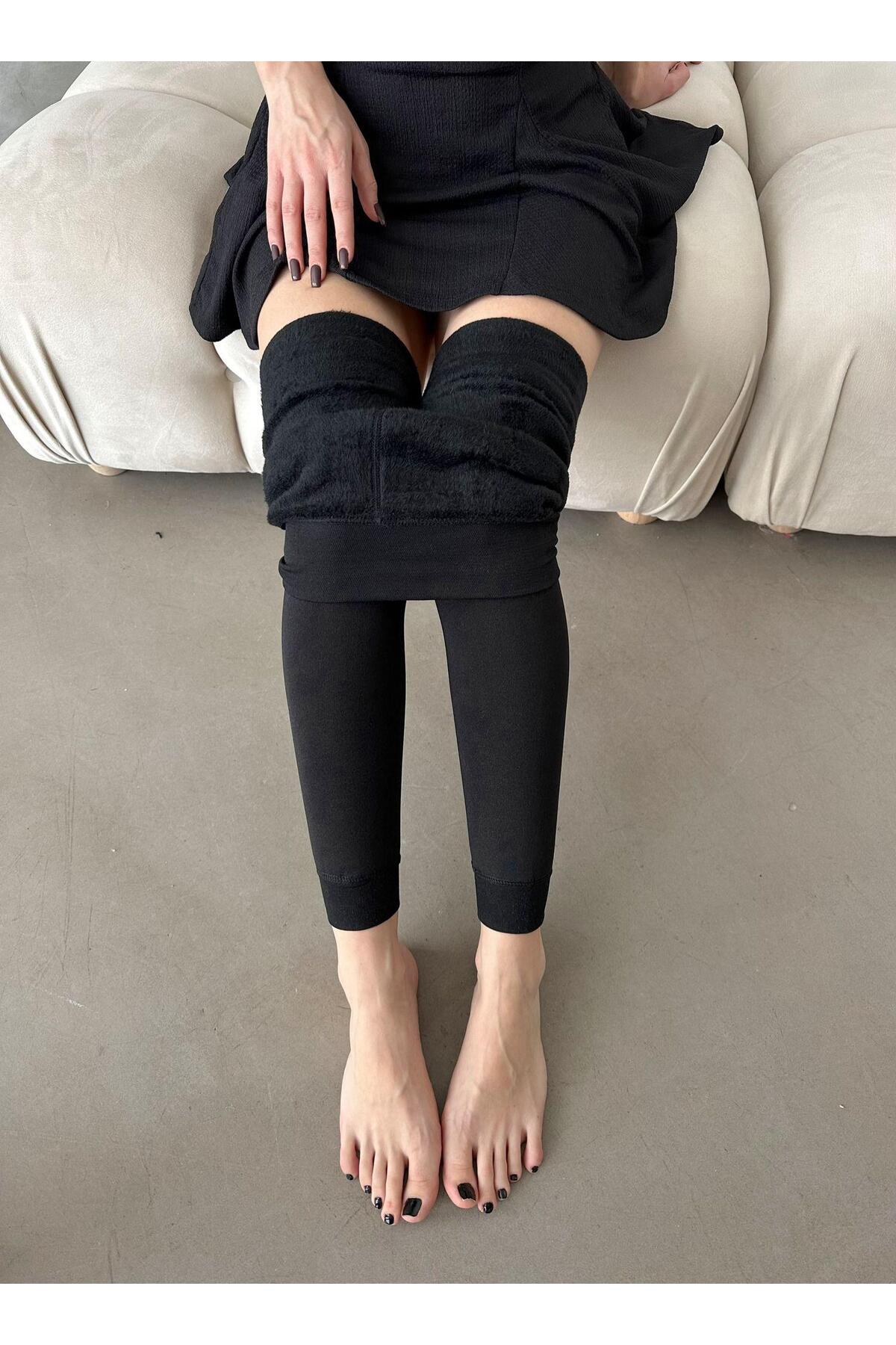 Sweet Sauna Korse Etkili Toparlayıcı Tayt İçi Polarlı Kalın Sıcak Tutan Ayaksız Pelüşlü Çorap Siyah