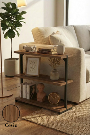Euromob 3 Raflı Dekoratif Ve Kullanışlı Ceviz Yan Sehpa