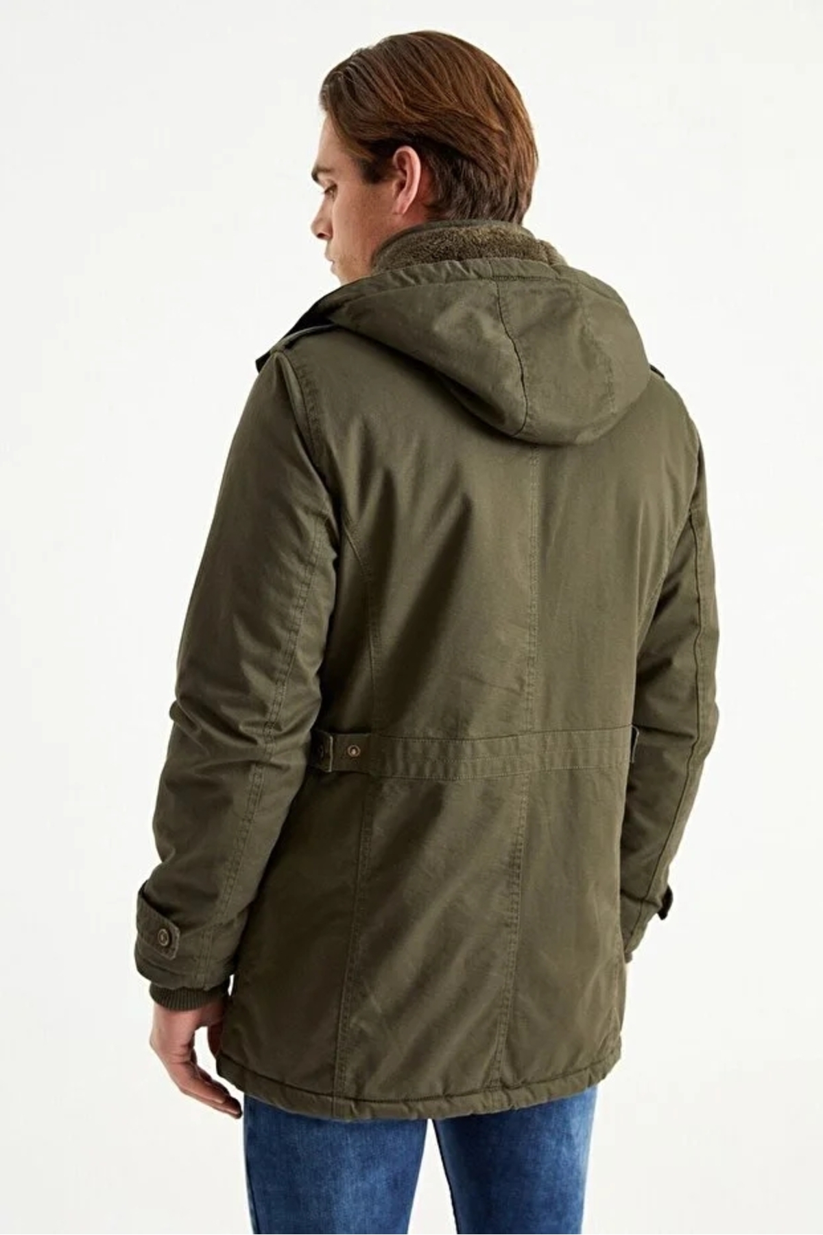 Dynamo  Erkek Askeri Yeşil Kapüşonlu Kürk Astarlı Su Geçirmez Kaplamalı Kalın Kaban - Görsel 5