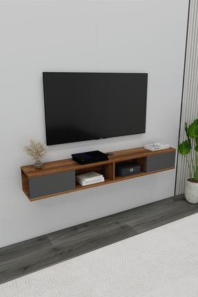 Arnetti Mayer Duvara Monte TV Sehpası Ceviz Antrasit | 140 cm Raflı Modern Du...