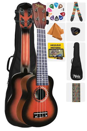 Midex UKX-600RD Sunburs Efektli Maun Concert Ukulele Full Set