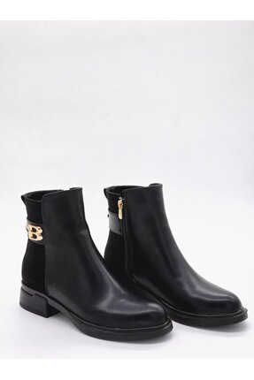 Luvesta Shoes B Tokalı Deri – Süet Detay Bot Siyah