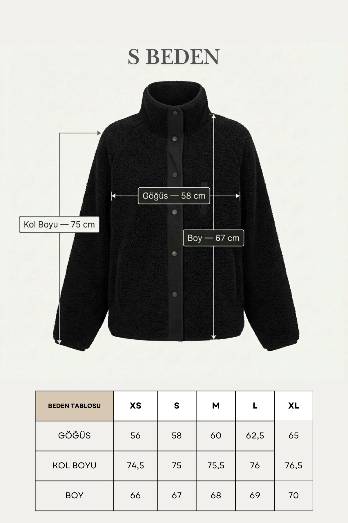 Grenj Fashion  Siyah Oversize Peluş Örme Spor Ceket - Görsel 8