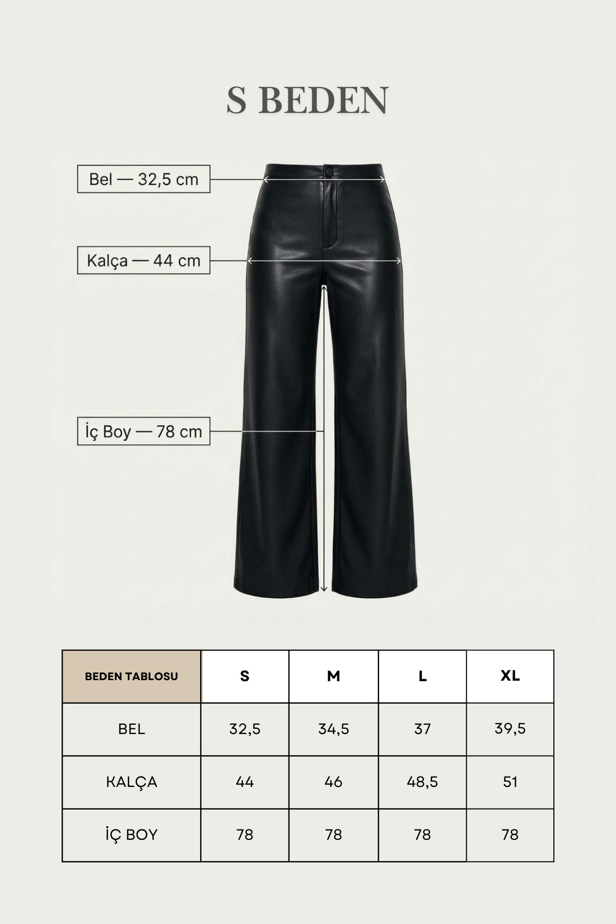 Grenj Fashion Siyah Bol Paça/Wide Leg Suni Deri Pantolon görsel 8
