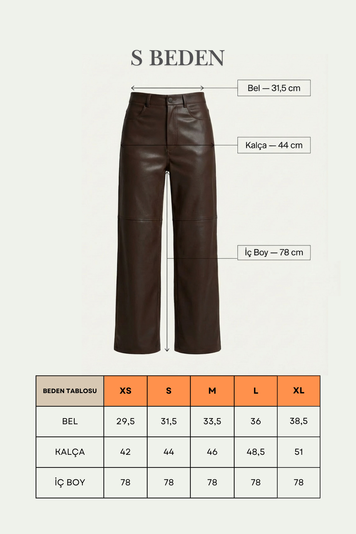 Grenj Fashion  Kahverengi Relaxed Boru Paça Dikiş Detaylı Deri Pantolon - Görsel 8