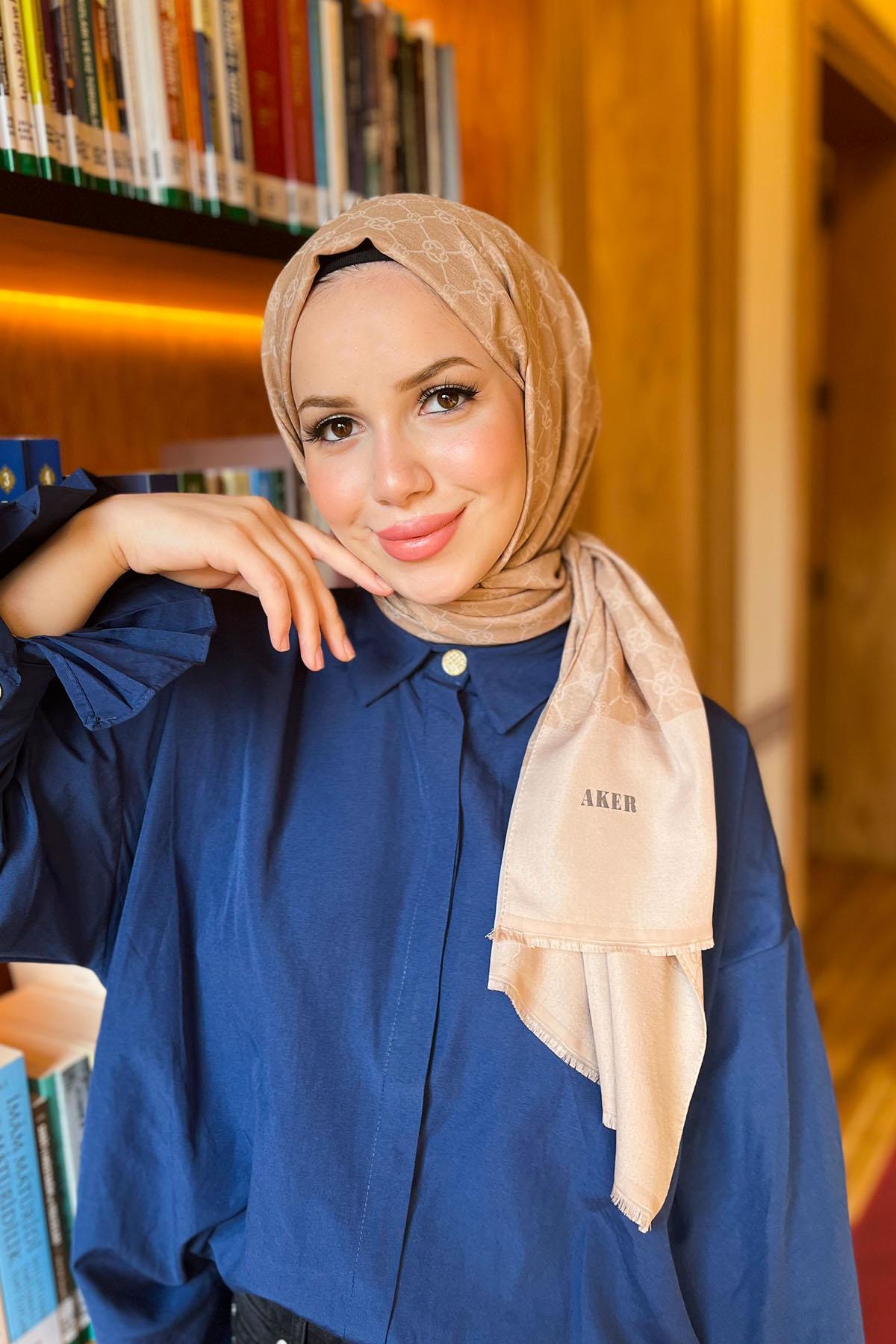 Aker  Elegance Monogram Şal - 1090100-983 - Sütlü Kahve