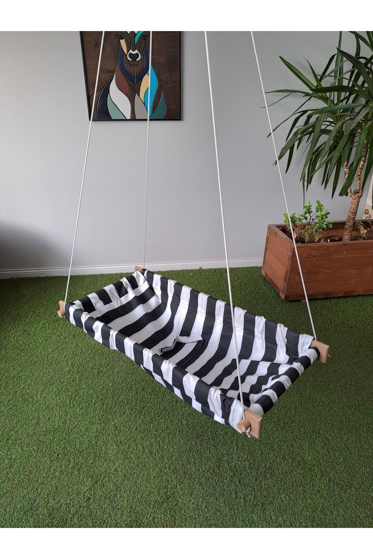 Svava Çizgili Ahşap Yaylı Hoppala Zıp Zıp Hamak, Bebek Salıncak Hamak fotoğrafı 3 (önizleme)