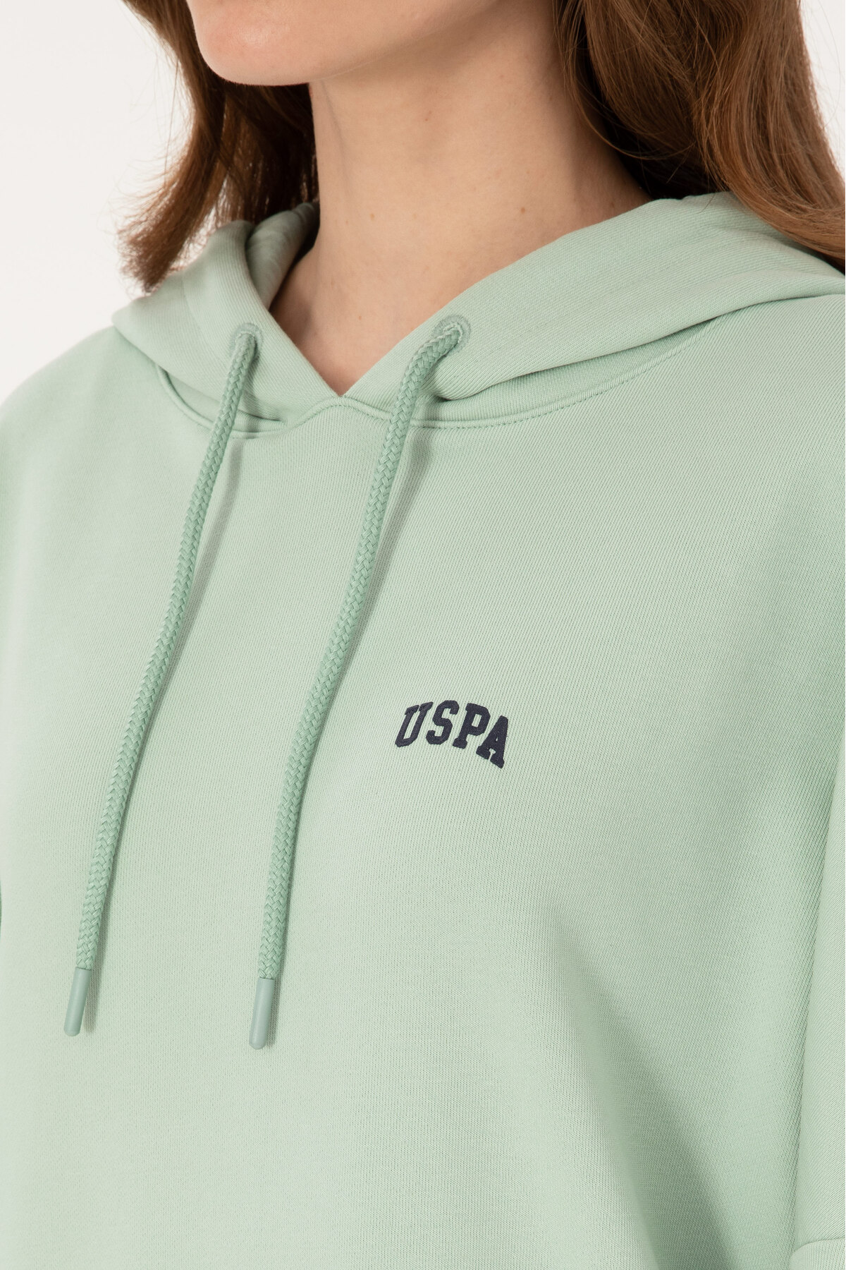 U.S. Polo Assn.  Kadın Su Yeşili Kapüşonlu Basic Sweatshirt 50297324-VR048 - Görsel 7