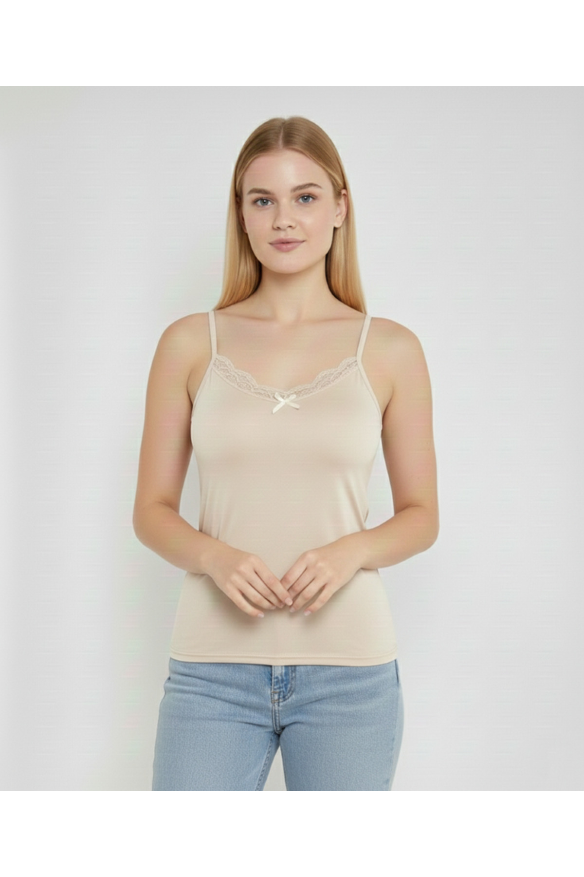 MrrMajestic  4'lü Kadın Atlet ip Askılı Dantelli Kadın Atlet - Görsel 4