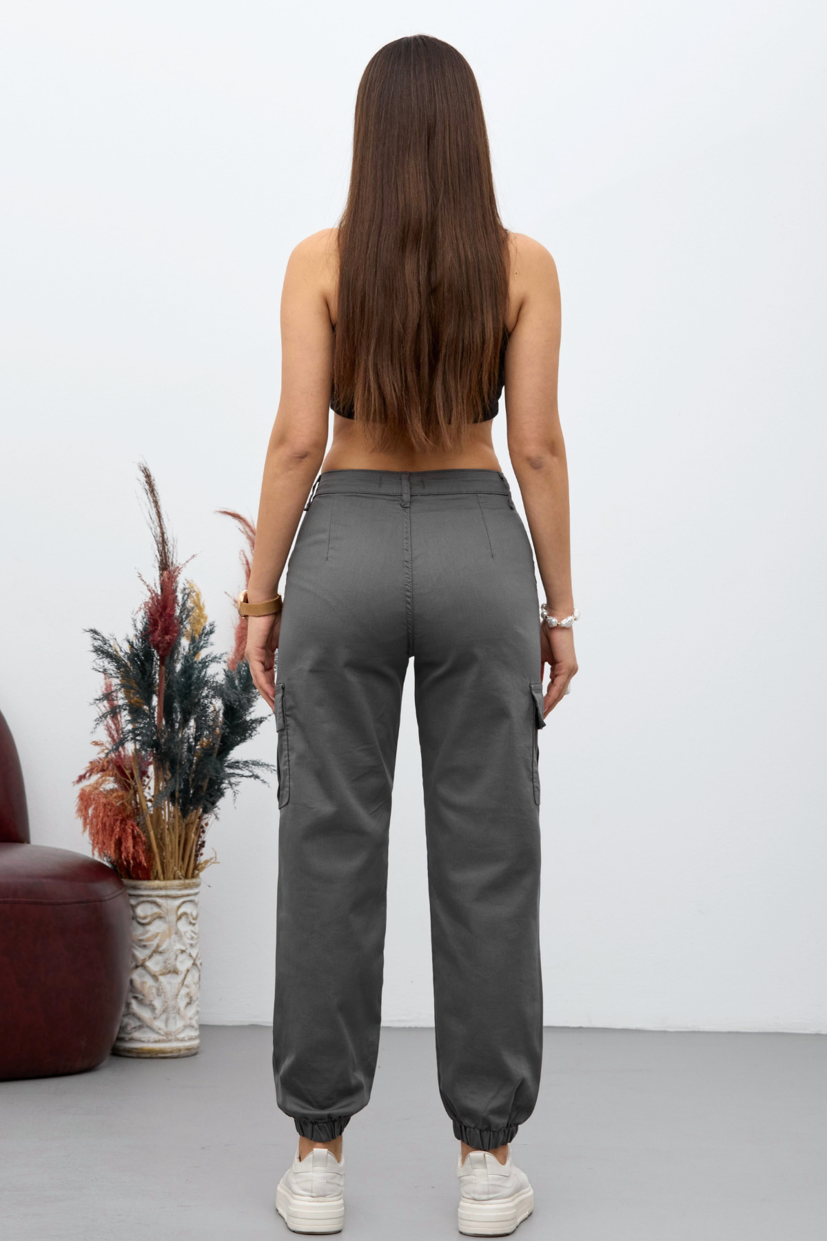 BİKELİFE  Gri Kargo Cepli Gabardin Kumaş Pantolon - Görsel 5