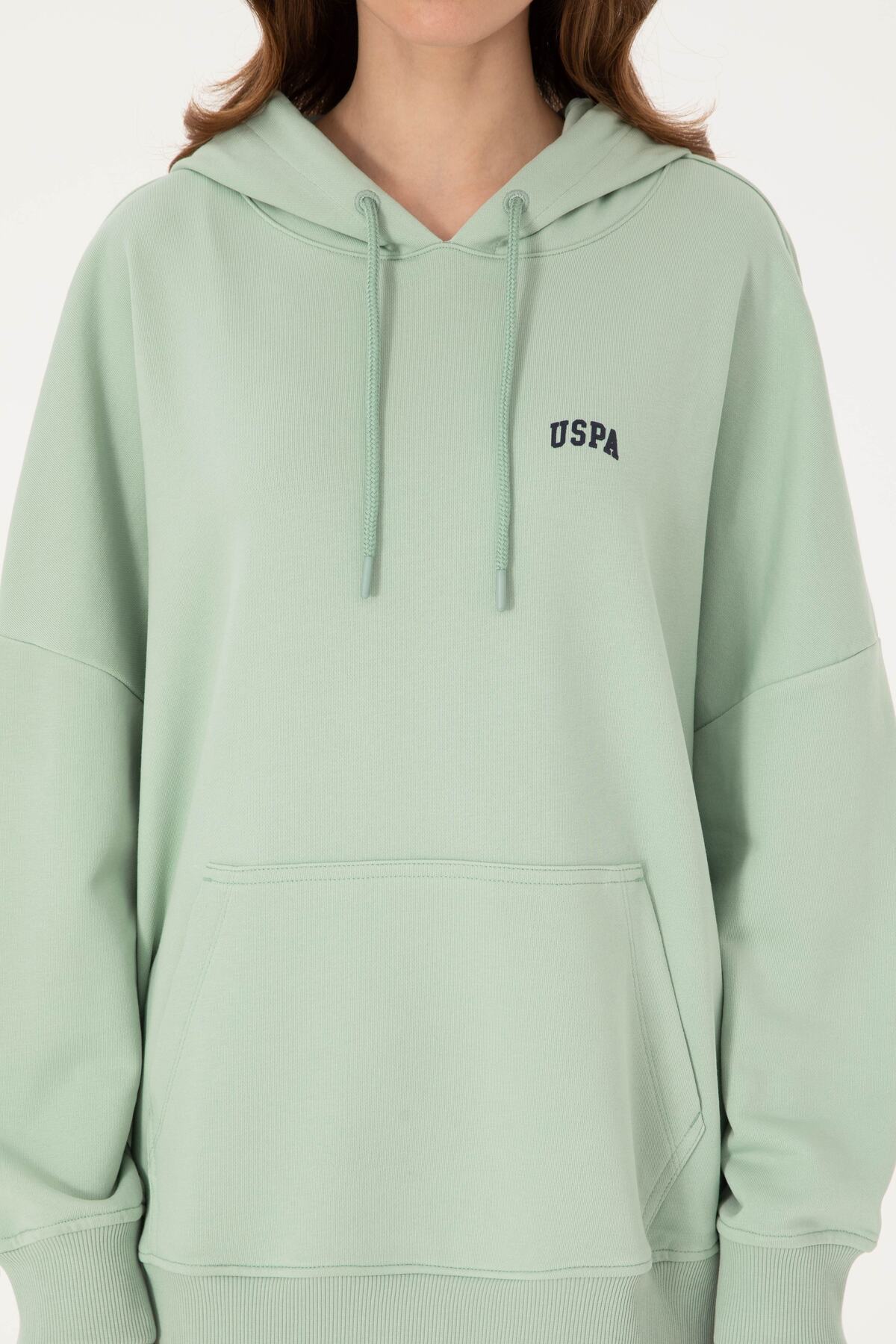 U.S. Polo Assn.  Kadın Su Yeşili Kapüşonlu Basic Sweatshirt 50297324-VR048 - Görsel 6