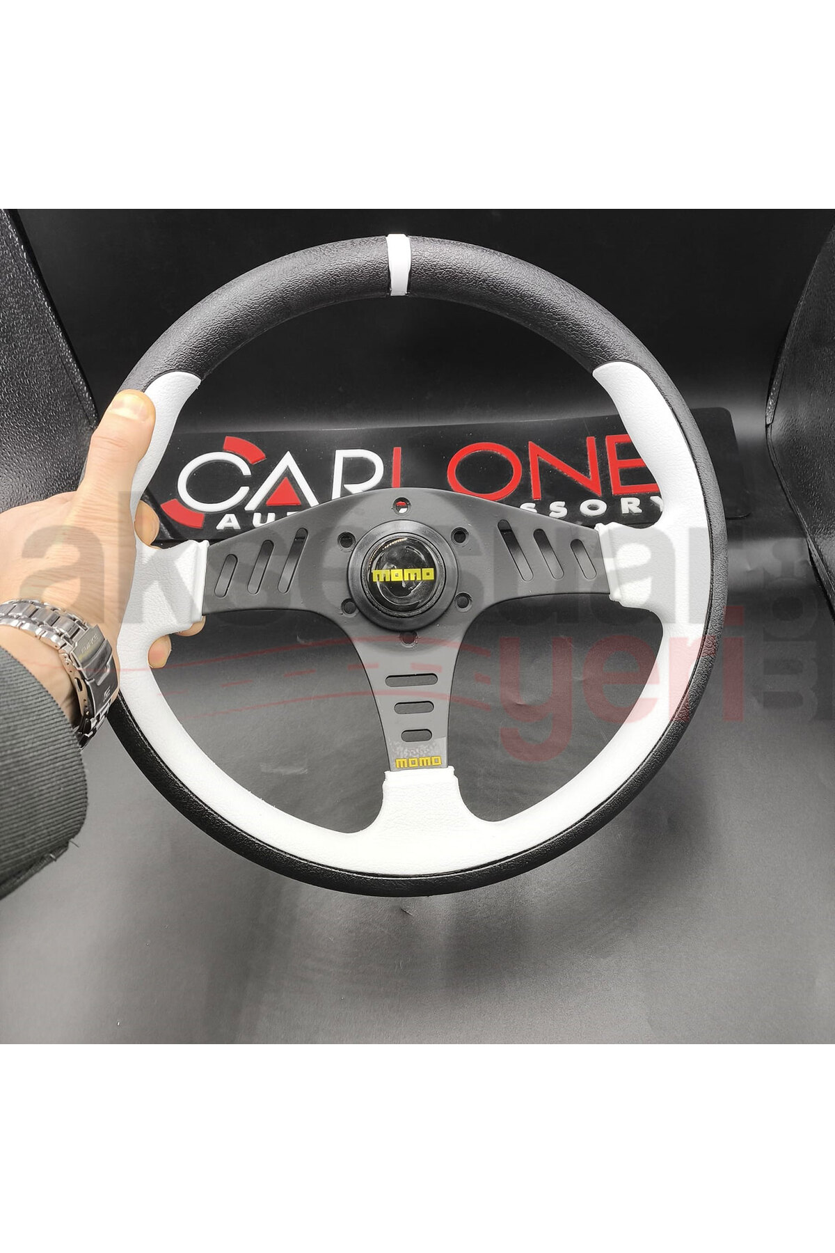 けいすけmomo carlone Momo Spor Direksiyon 32cm Beyaz Detaylı- Yarış Spor