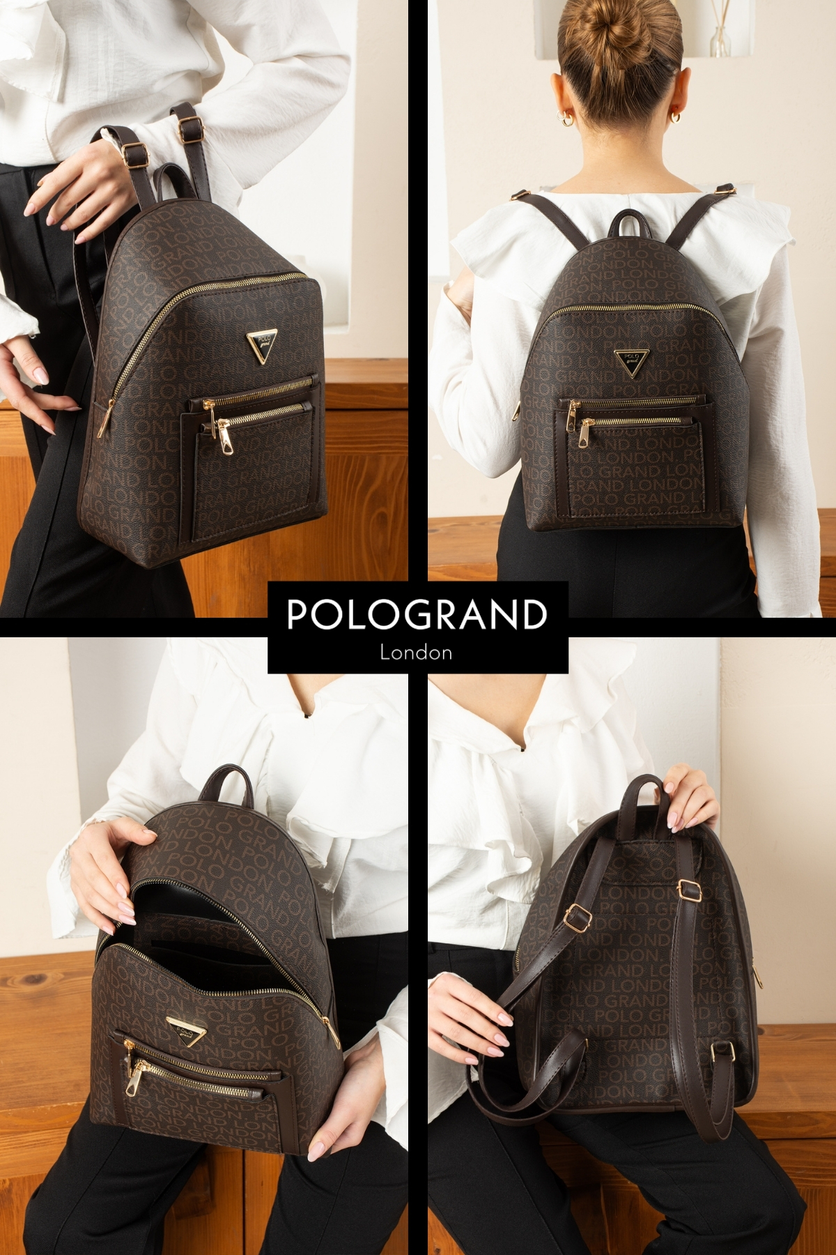 POLOGRAND London  Orijinal Kadın Çok Gözlü Lüks Konfor Modeli Ayarlanabilir Askılı 3 Bölmeli Şık Sırt ve Omuz Çantası - Görsel 2