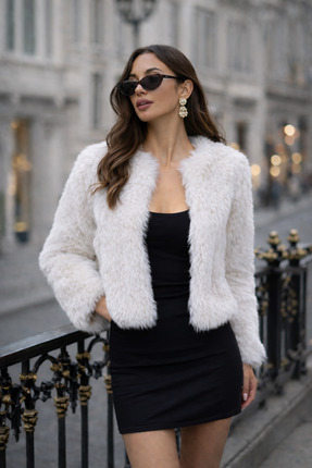 Elegance Scarf Yakasız Premium Ithal Lolita Kürk Mont Ceket Gelin Bolero Geli...