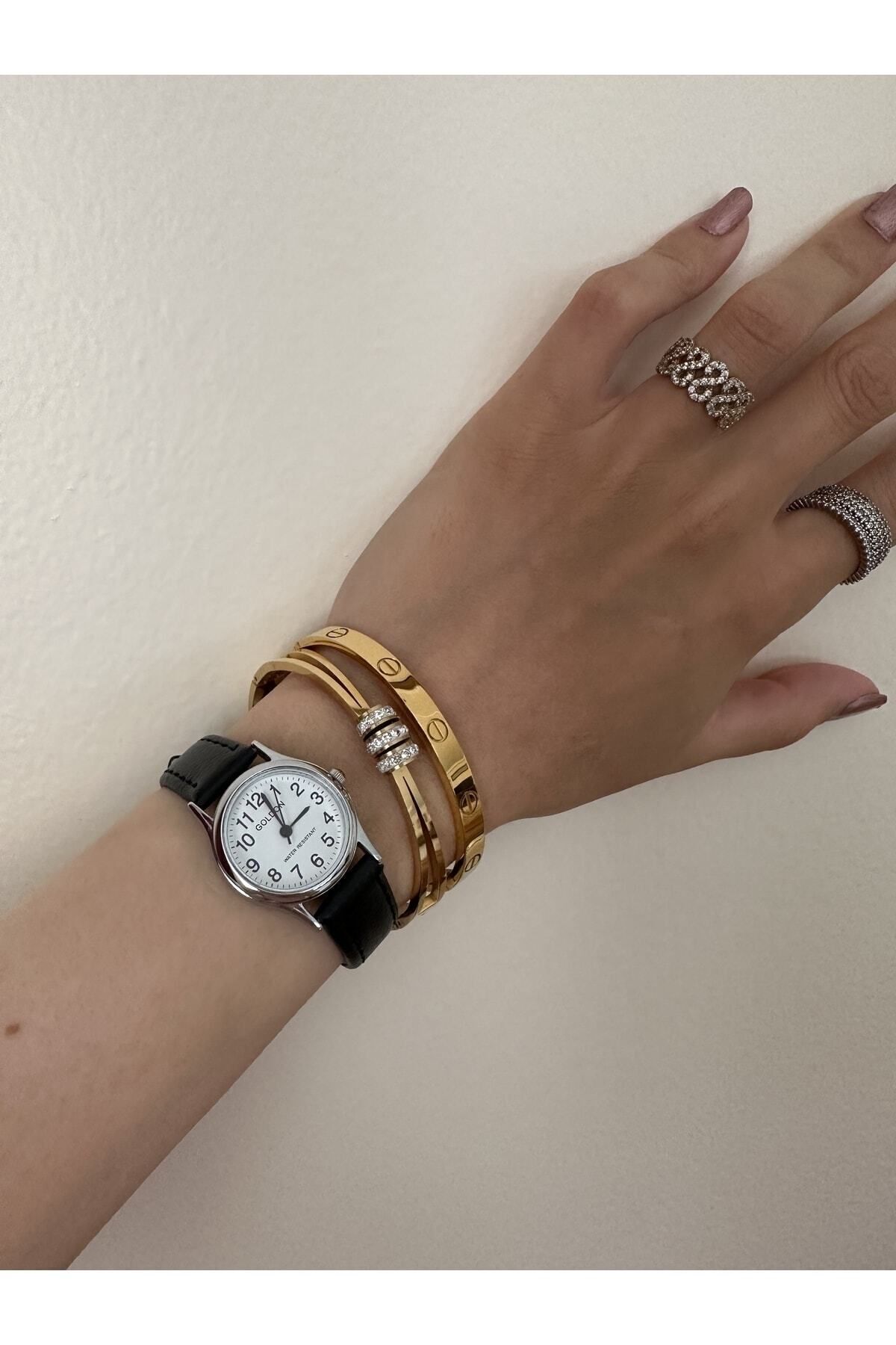 GOLDON Vintage Stil Deri Kayışlı Kol saati görsel 5
