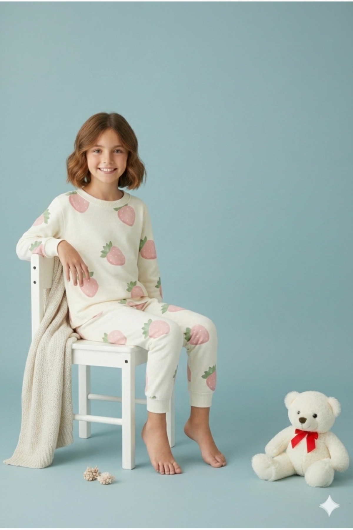 MADALİNA KIZ ÇOCUK %100 PAMUKLU ÇİLEK DESENLİ PİJAMA TAKIMI fotoğrafı 2 (önizleme)