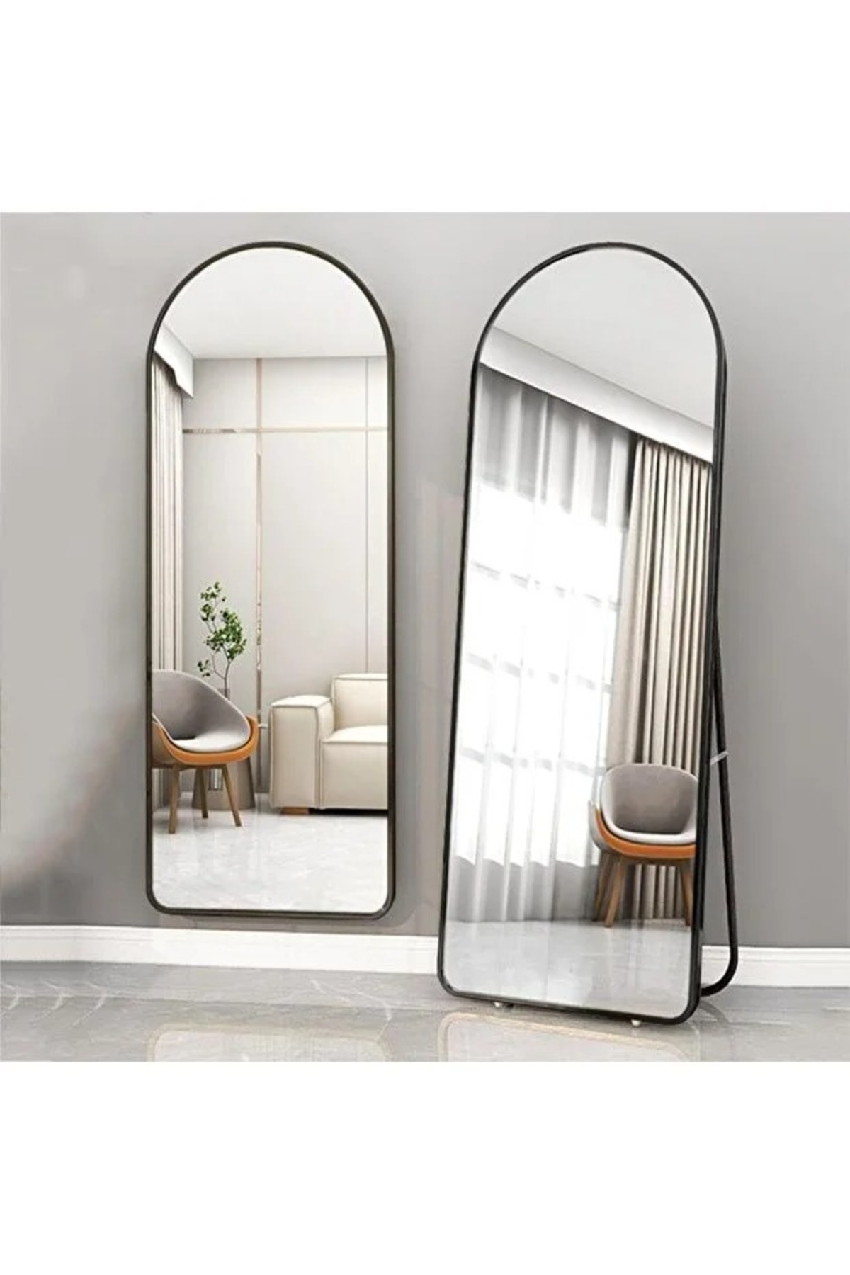 مرآة كاملة الطول 50x160سم مع حامل مستطيل ، مرآة أرضية، مرآة حائط، معلقة/مائلة | أسود
