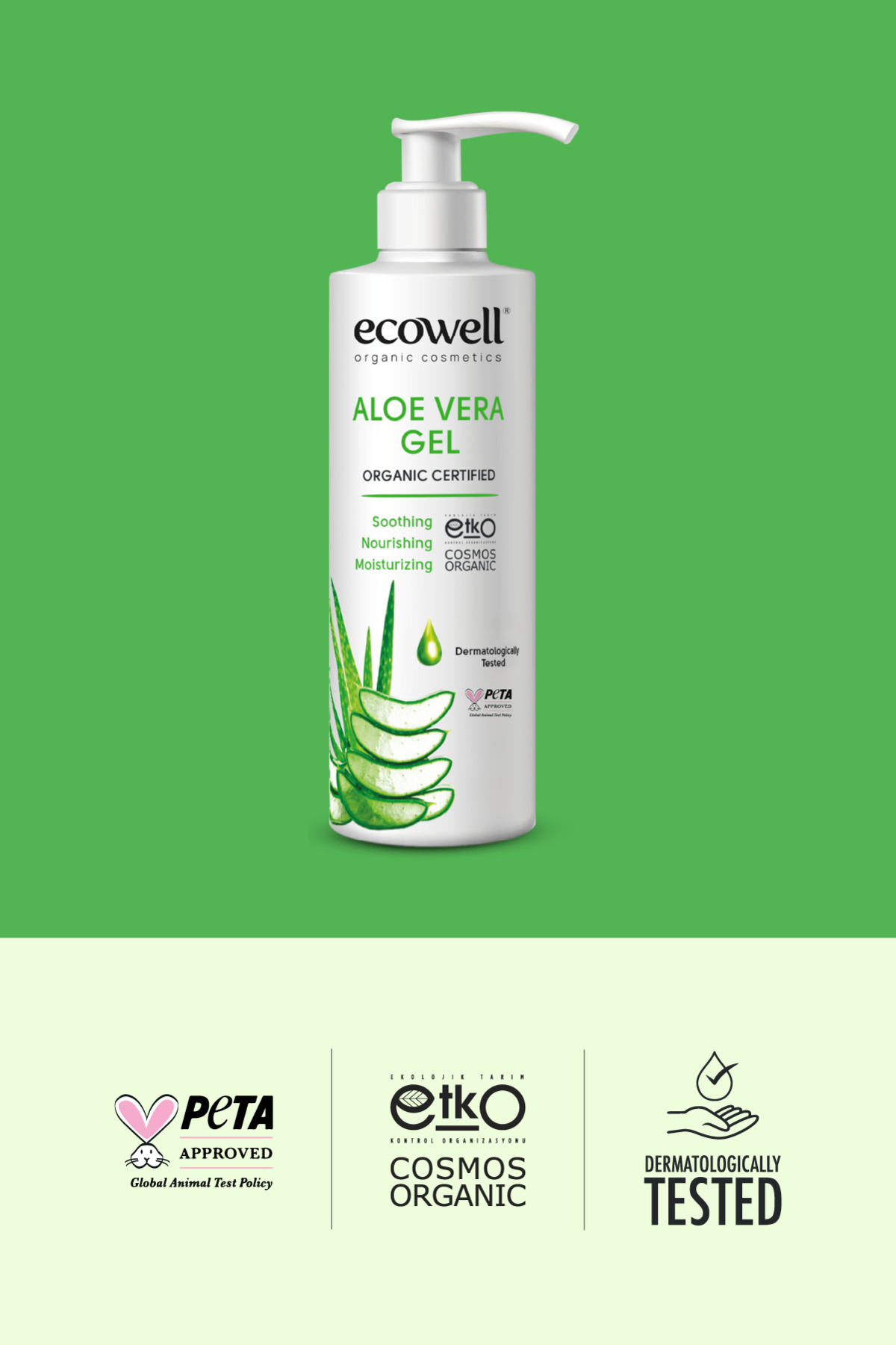 Organik Aloe Vera Jel, Vegan Sertifikalı, Güneş Sonrası Yatıştırıcı Nemlendirici Rahatlatıcı 200ml — K-ECO-3422 — تصویر 4 از 5
