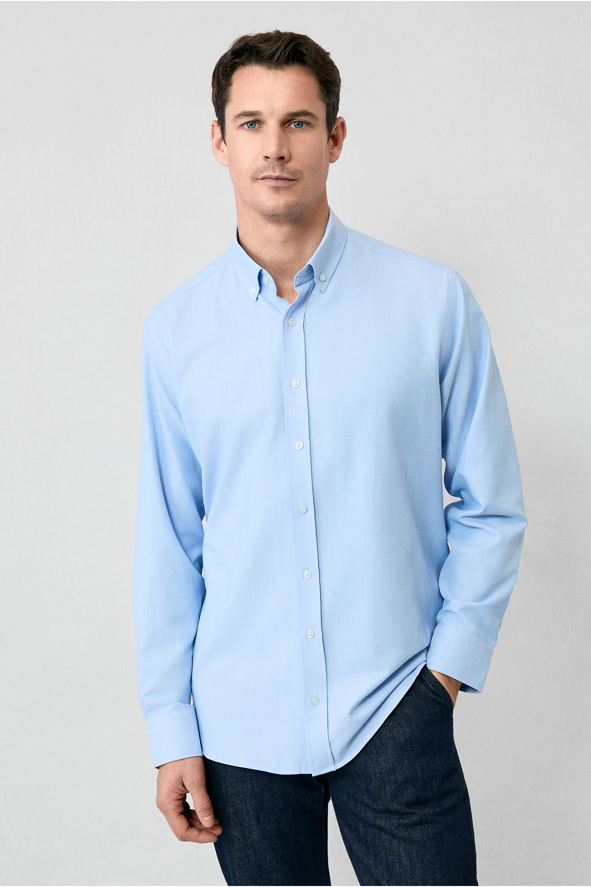 Kiğılı  Uzun Kol Regular Fit Düğmeli Yaka Pamuklu Kolay Ütülenebilir Oxford 4 Mevsim Gömlek - Görsel 3