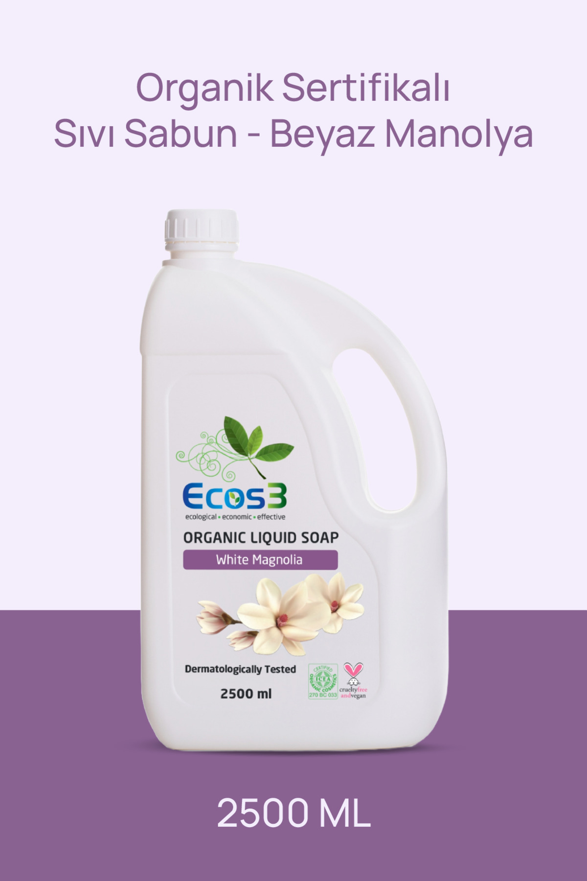 Ecos3 Organik Sıvı Sabun, Vegan Sertifikalı, Hassas Cilt, Ekolojik, Hipoalerjenik, Beyaz Manolya, 2500 ml - Fiyatı, Yorumları