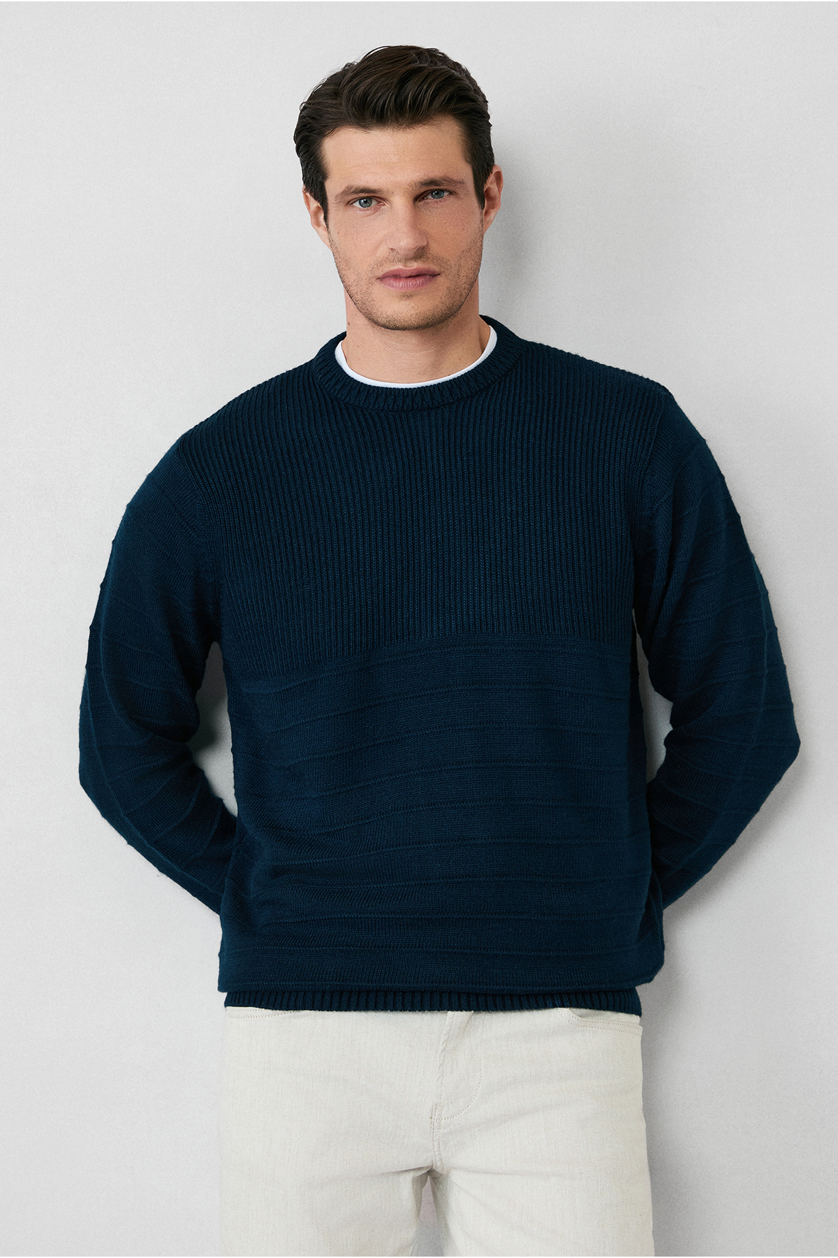 کیگیلی ژاکت بافتنی طرح‌دار یقه گرد باریک و باریک