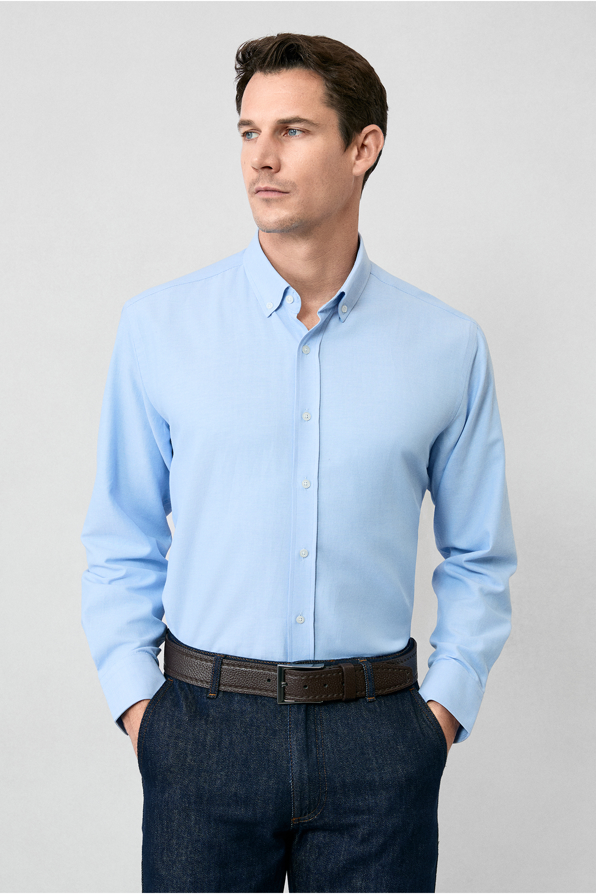 Kiğılı  Uzun Kol Regular Fit Düğmeli Yaka Pamuklu Kolay Ütülenebilir Oxford 4 Mevsim Gömlek - Görsel 2