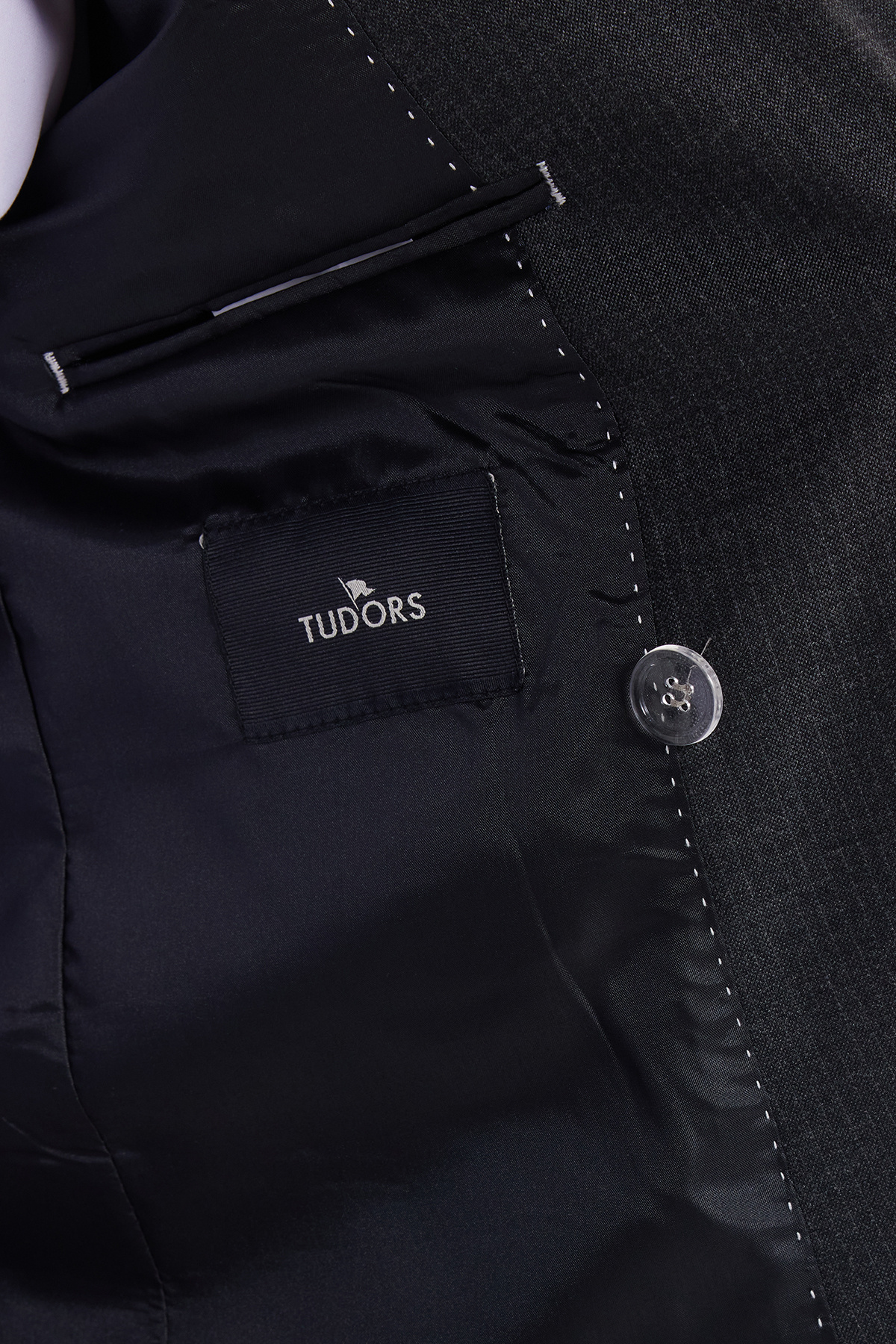 Tudors Erkek Slim Fit Sivri Yaka Çizgili Kapaklı Cepli Antrasit Takım Elbise görsel 5