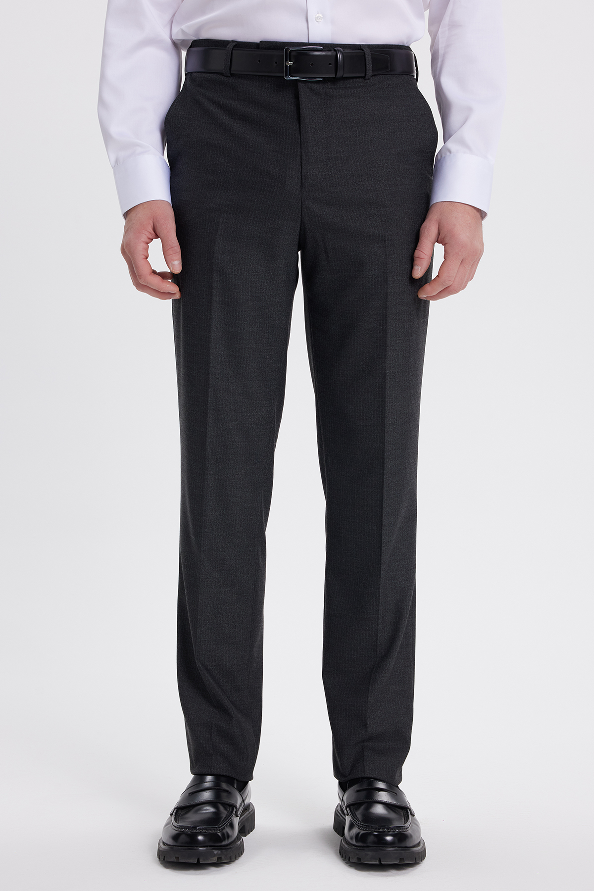 Tudors Erkek Slim Fit Sivri Yaka Çizgili Kapaklı Cepli Antrasit Takım Elbise görsel 7