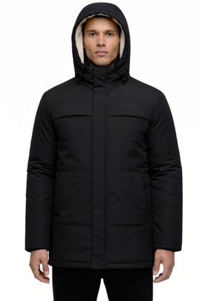 freemen Erkek Çıkma Kapüşon Su Ve Rüzgar Geçirmez Kapüşonlu Kürklü Kışlık Siy...