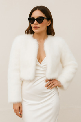 Elegance Scarf Yakasız Premium Ithal Lolita Kürk Mont Ceket Gelin Bolero Geli...