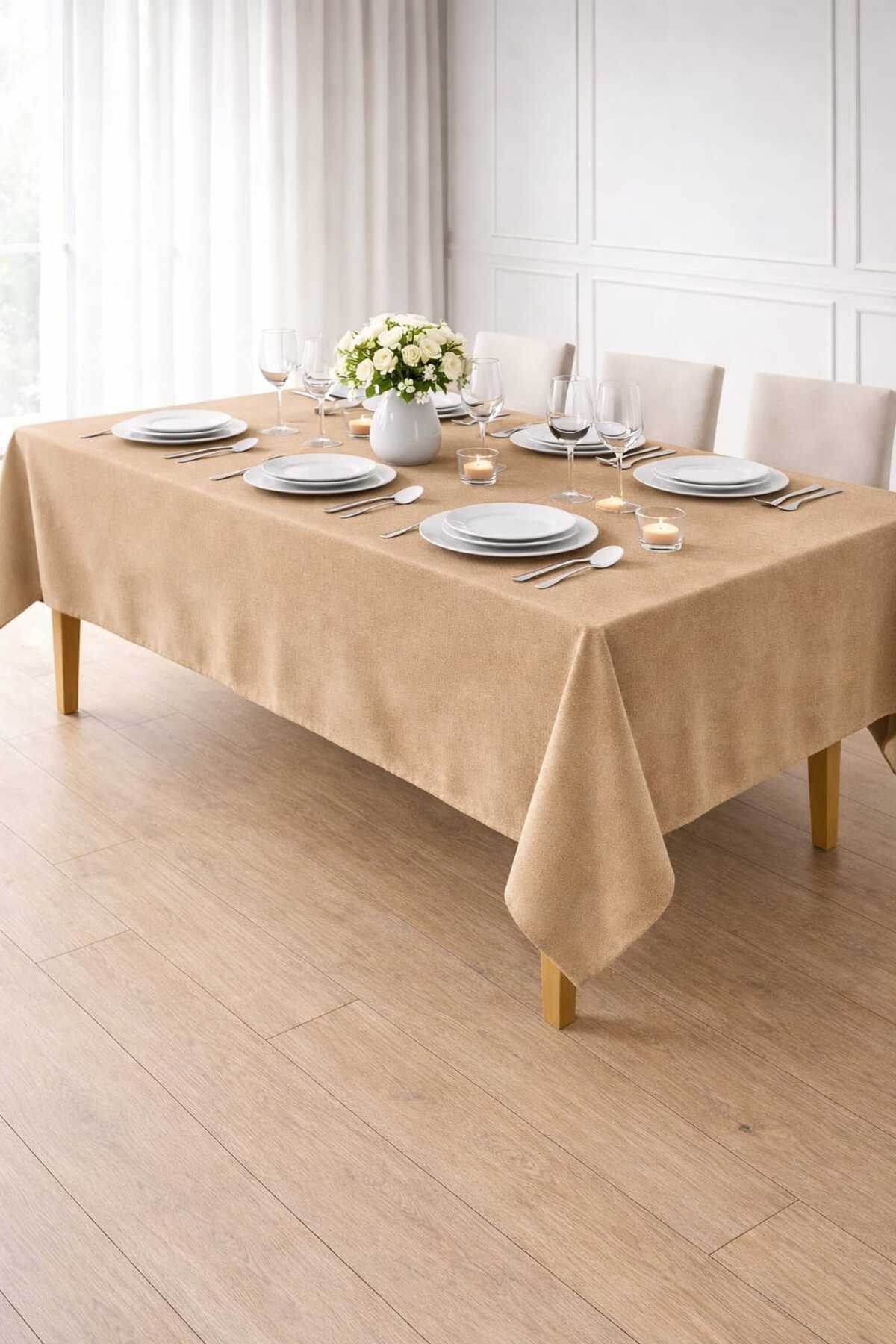 Velvet Textured Beige Color Tablecloth