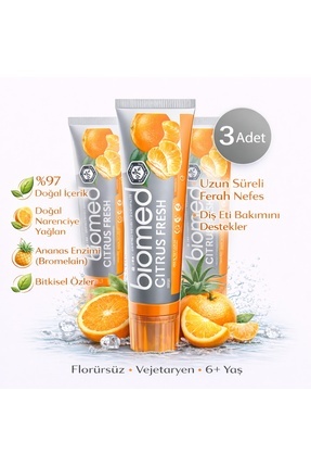 Biomed Citrus Fresh Diş Macunu Ağız Kokusu Etkili Narenciye Doğal Bitkisel Fl...