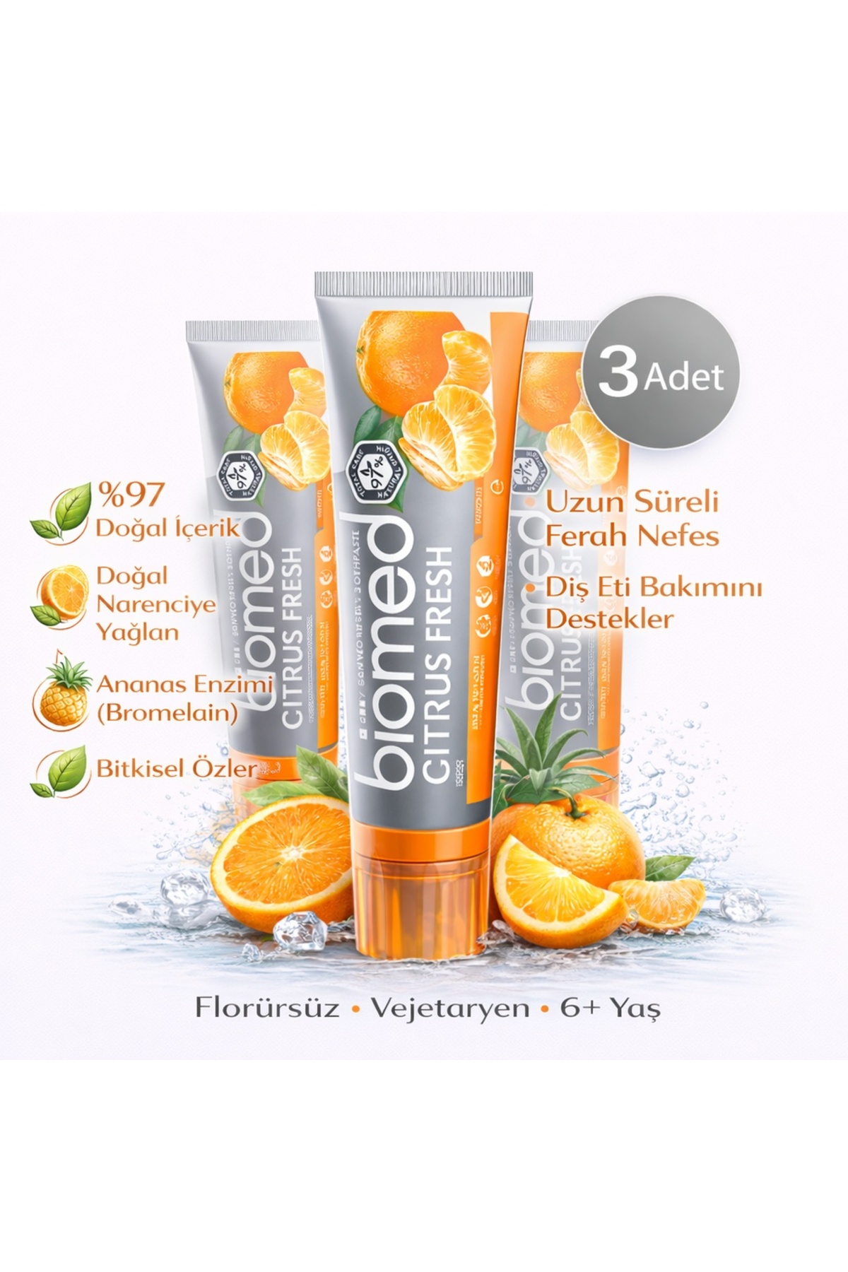 Biomed Citrus Fresh Diş Macunu Ağız Kokusu Etkili Narenciye Doğal Bitkisel Florürsüz Vejeteryan 3 Adet - Fiyatı, Yorumları