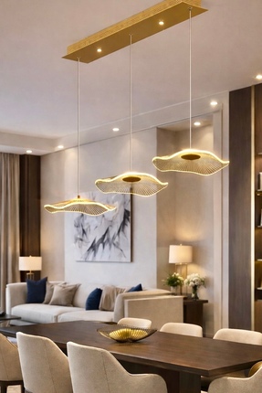 Fico Home Luxury Exclusive Üçlü Sıralı Sarkıt Led Avize Jellyfish Gold Sarı L...