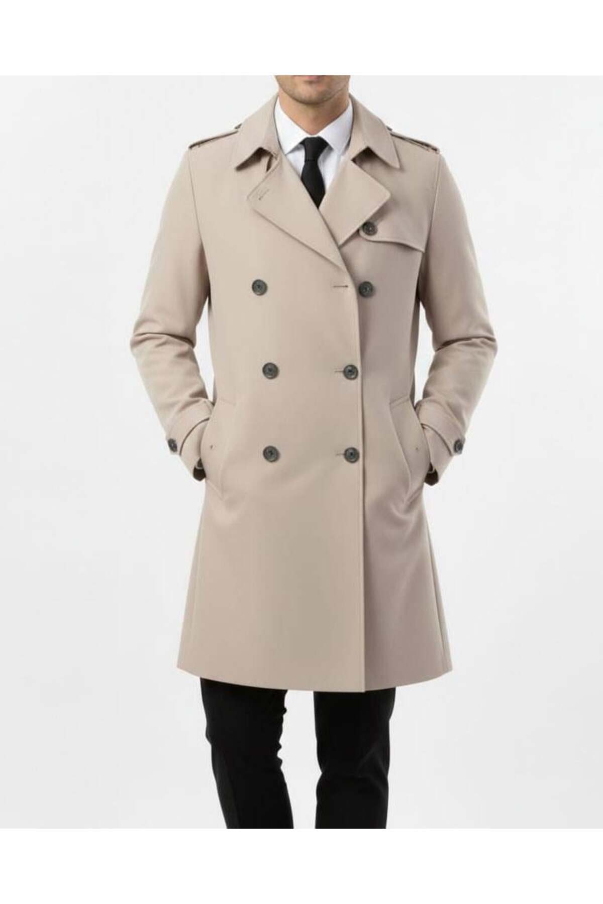 İtalyan stil slim fit mevsimlik erkek trençkot mont taş T11335 — خاکستری