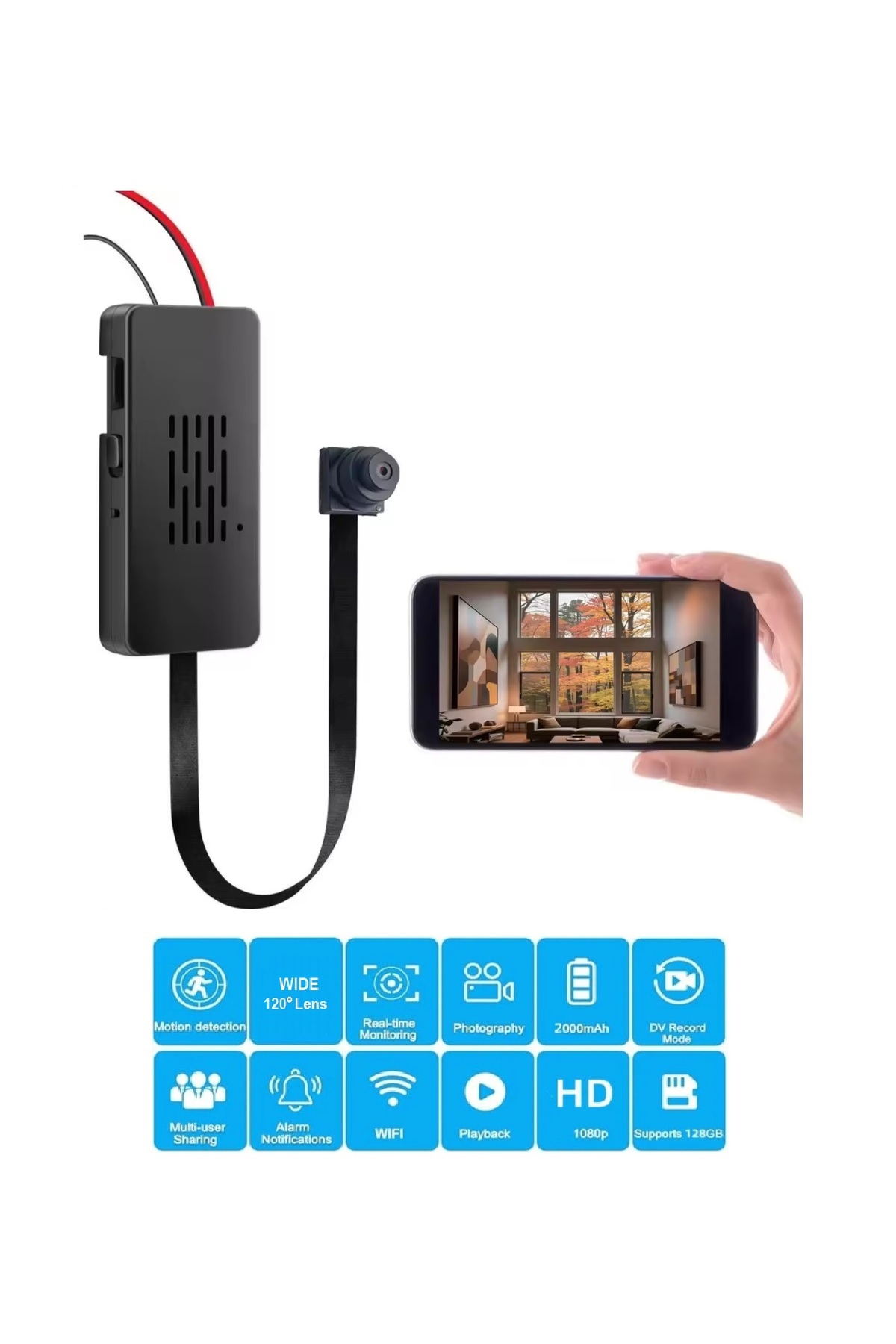 SpyGadget Spy Camera WIFI Module, WIDE Angle, Full HD, IP, Motion ...