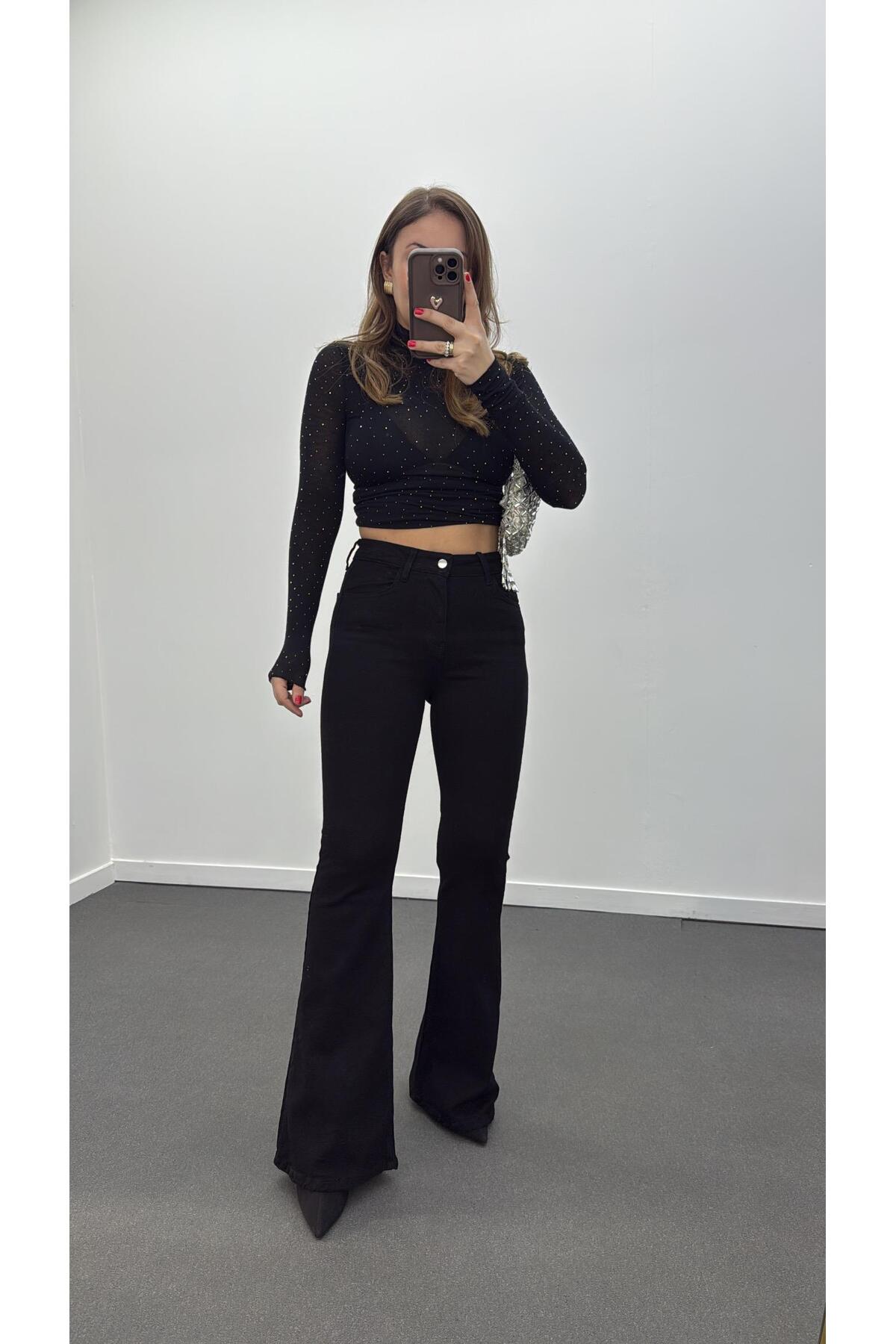 Narferita  Boenos Siyah Kot Toparlayıcı Yüksel Bel Jeans - Görsel 3