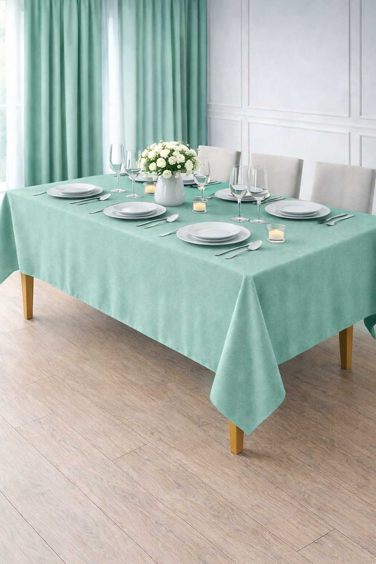 Velvet Textured Mint Color Tablecloth