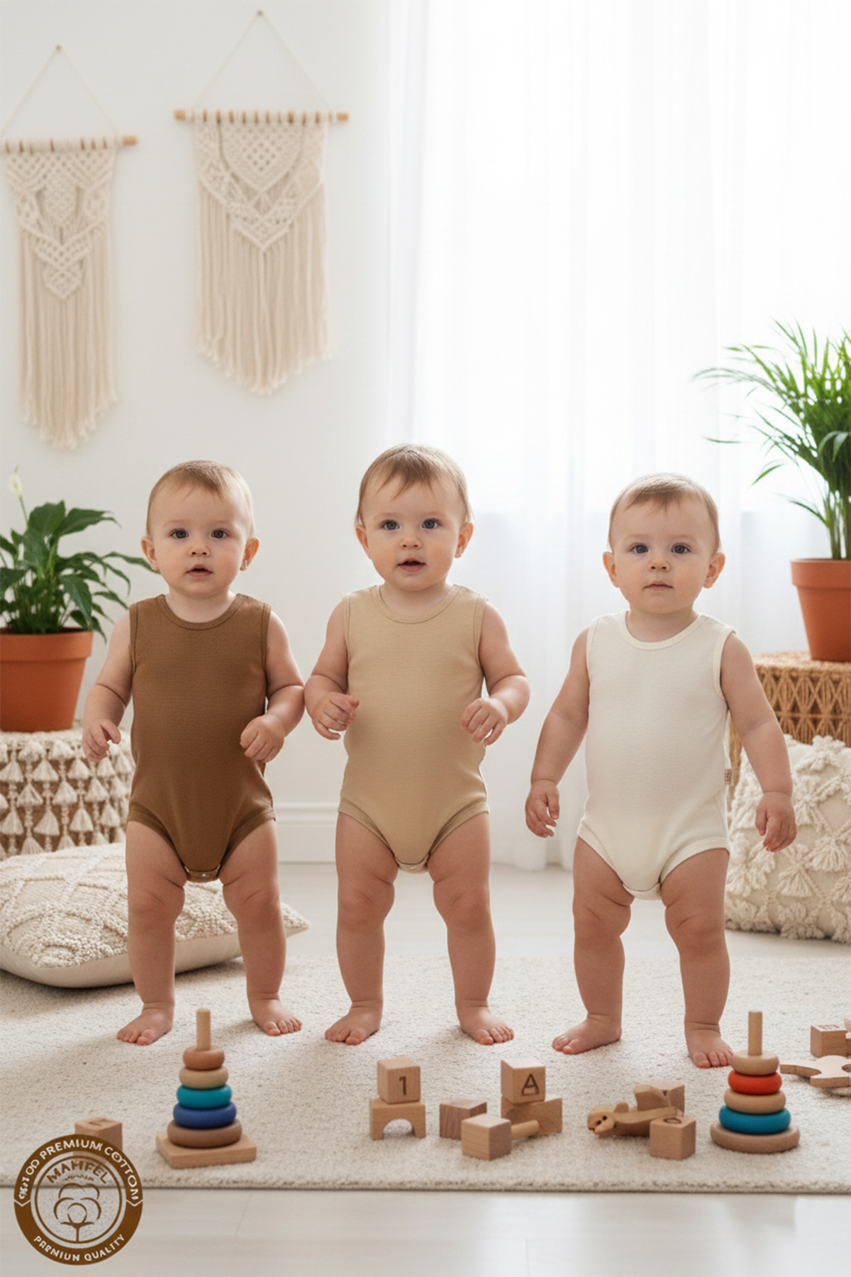 MAHFEL %100 Organik Pamuklu Çıtçıtlı Kolsuz Bebek Body Zıbın 3lü Paket fotoğrafı 2 (önizleme)