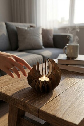 BenomTech Ceviz Desenli Lotus Mumluk – 3 mm MDF Lazer Kesim (10 cm) 1 Adet