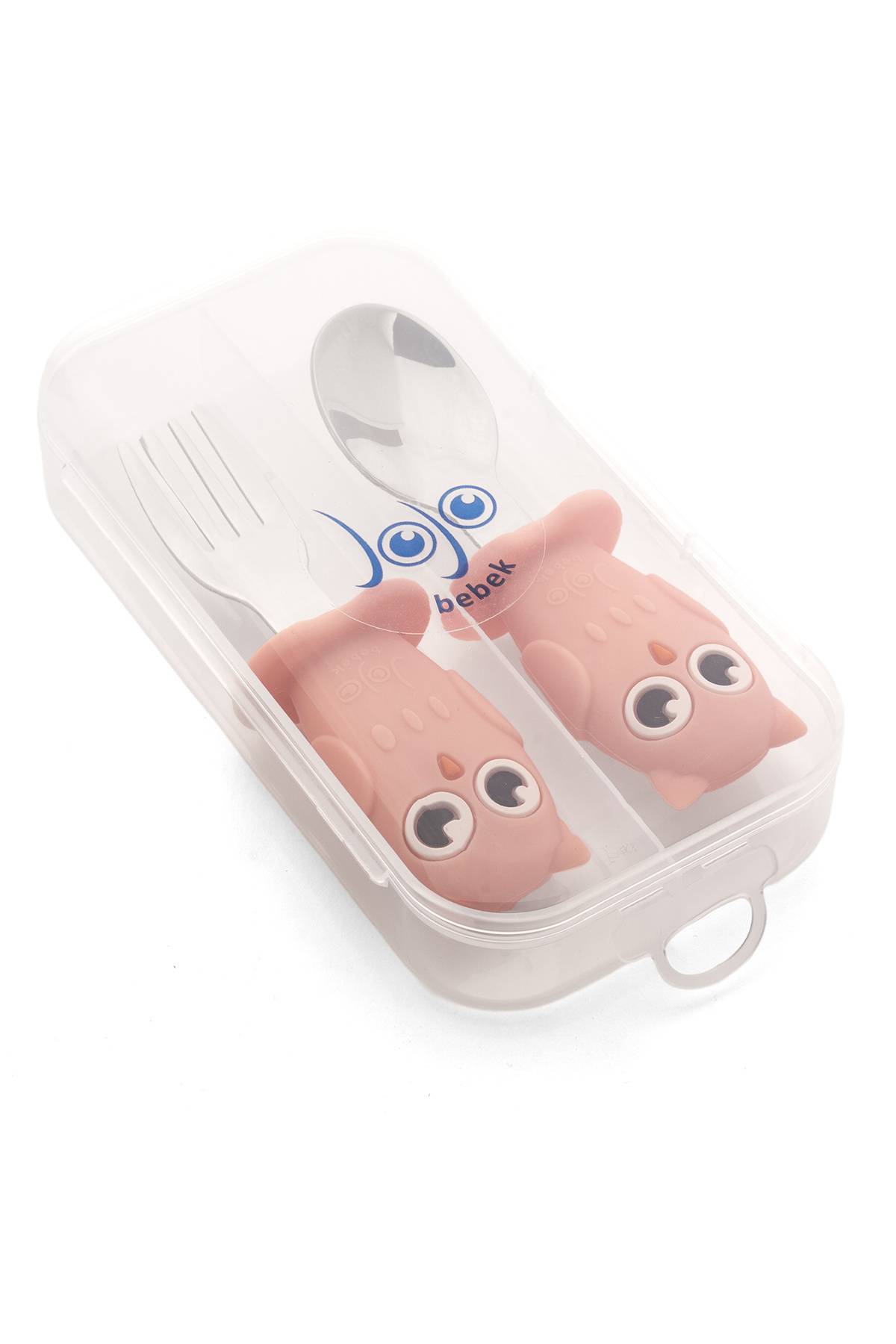 jojobebek Çocuk Silikon Saplı Paslanmaz Çelik Uçlu Kaşık - Çatal Seti Baykuş Figürlü (Pembe Renk) fotoğrafı 2 (önizleme)