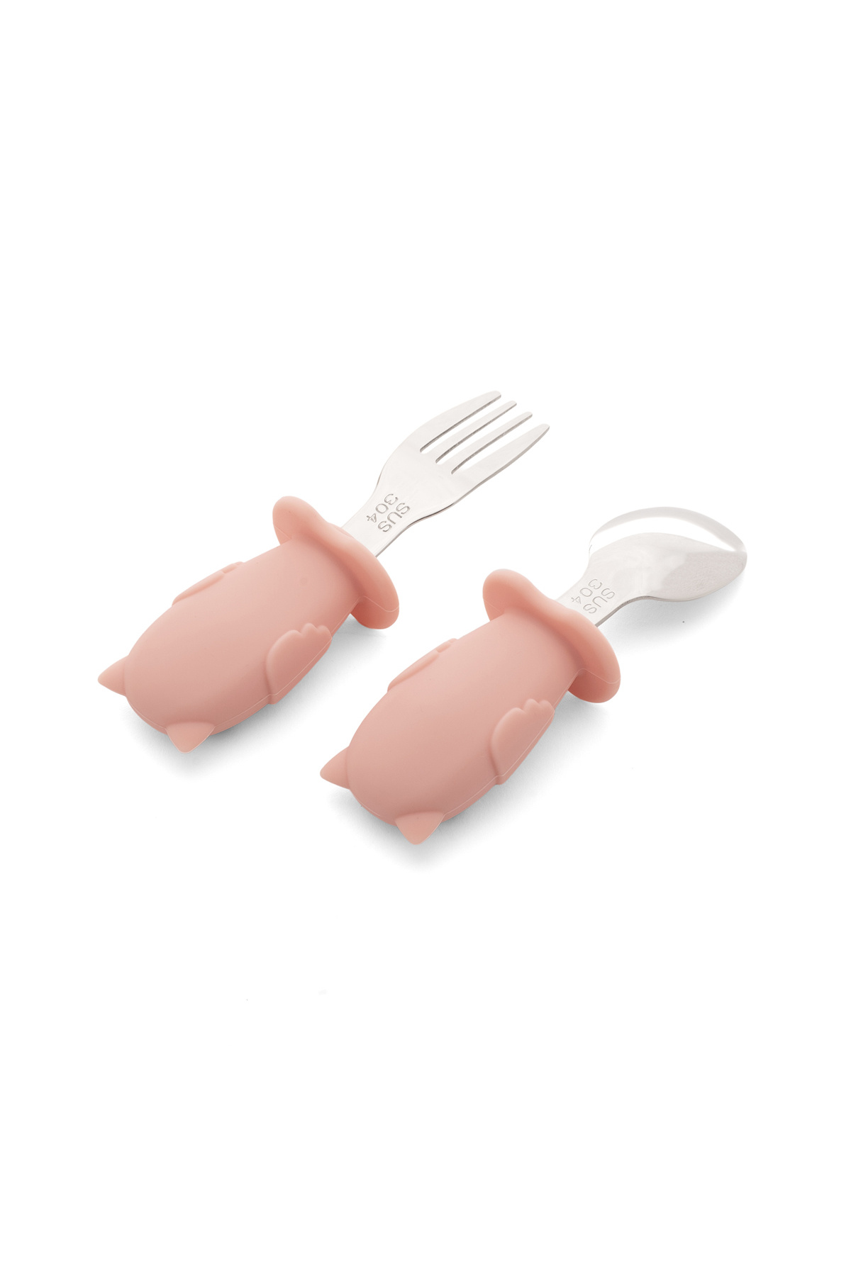 jojobebek Çocuk Silikon Saplı Paslanmaz Çelik Uçlu Kaşık - Çatal Seti Baykuş Figürlü (Pembe Renk) fotoğrafı 3 (önizleme)