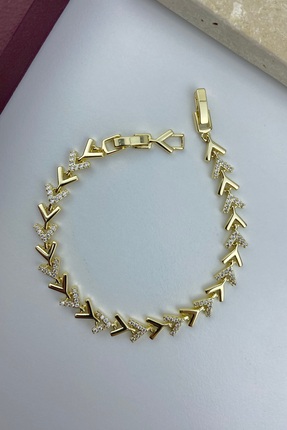 MEDJEWELRY V Model Taşlı 14K Vip Bileklik - Çelik I Sürpriz Küpe Hediye